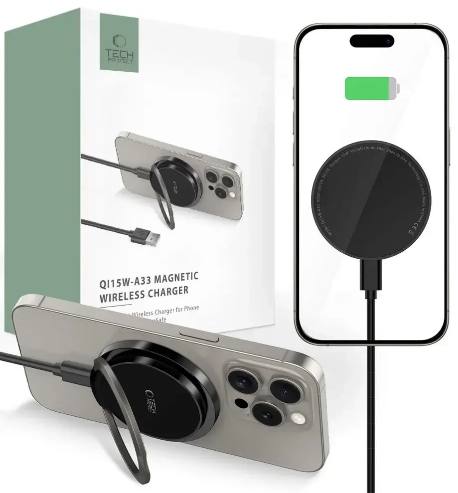 Tech-Protect QI15W-A33 беспроводная зарядка | Qi | Совместима с MagSafe | 15W | чёрная