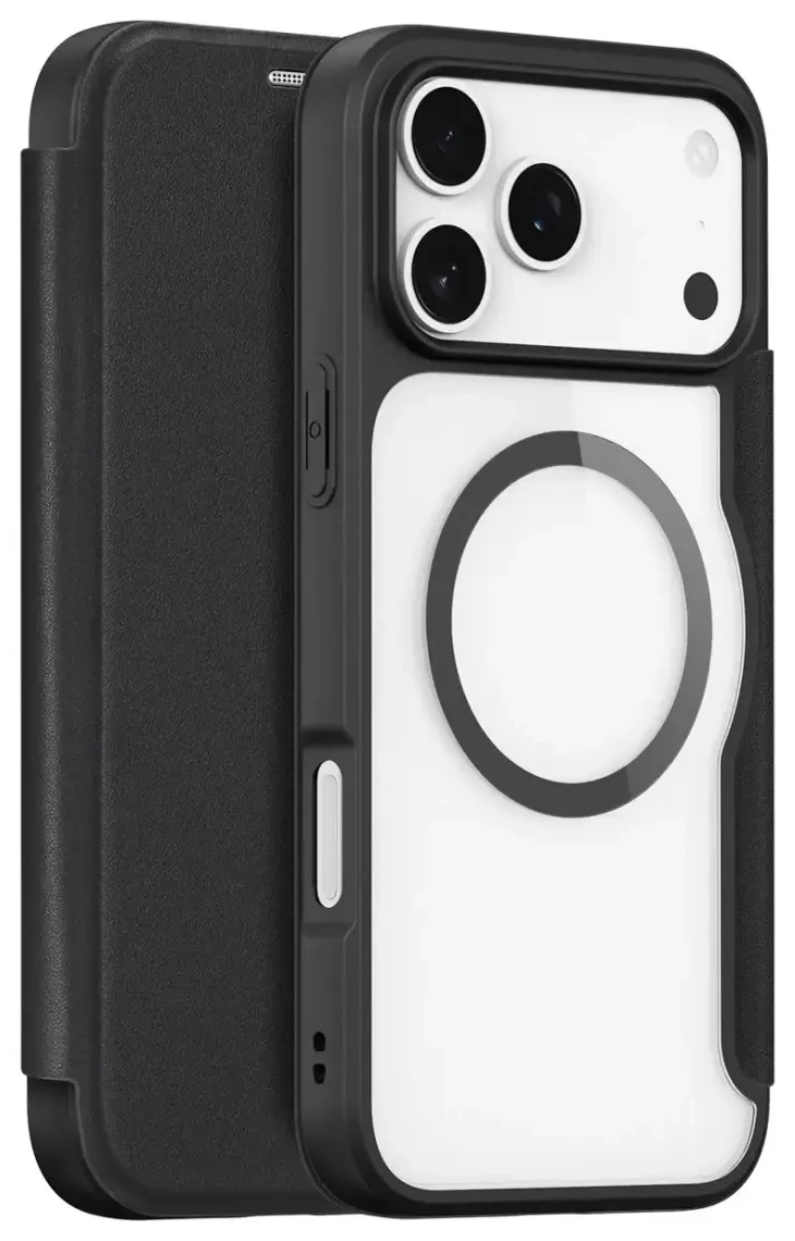 "Dux Ducis Skin X Pro" dėklas su pinigine, suderinamas su "MagSafe", skirtas "iPhone 17 Pro" – juodas