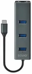 USB Centrmezgls Savio 3-port USB-C 3.1 GEN 1 hub with RJ-45 Gigabit Ethernet
