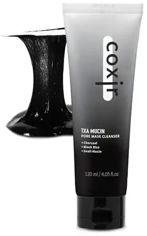 Coxir TXA MUCIN PORE MASK CLEANSER L Tranexamic Acid, Charcoal, Black Rice, Black Gelato Texture L Wash Off Mask, Moisturizing, Pore Purifying, Blackh