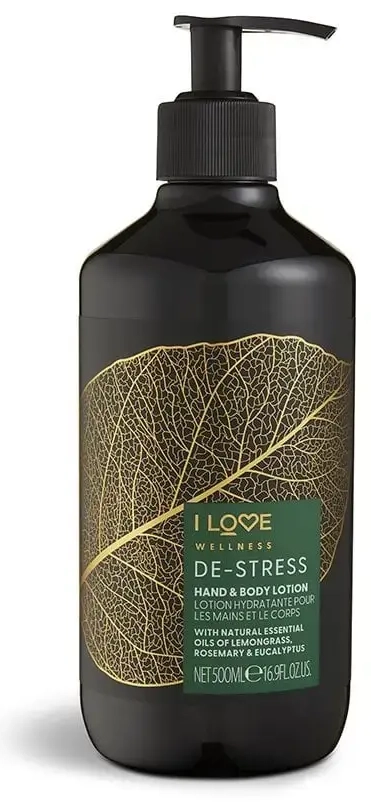 I Love, Wellness De-Stress, Vegan, Niisutav ja pehmendav, Rosmariin, eukalüpt ja sidrunhein, Losjoon, Kätele ja kehale, 500 ml