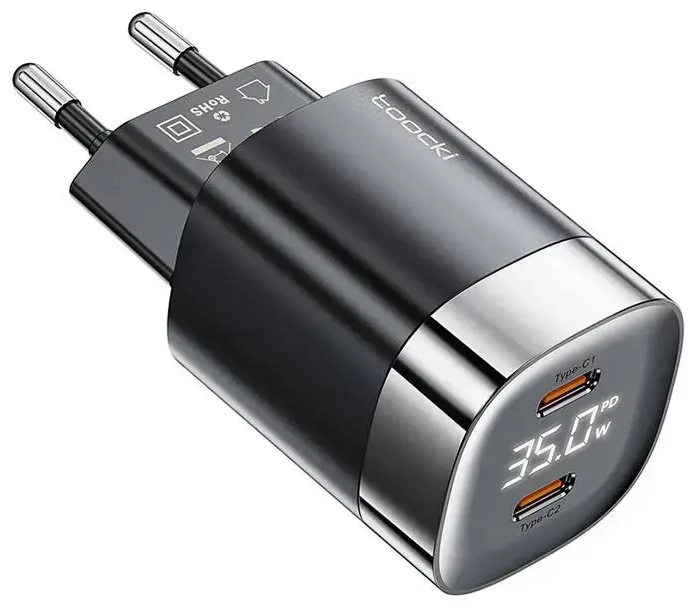 Toocki charger tīkla lādētājs | 35W | GaN | USB-C | melns