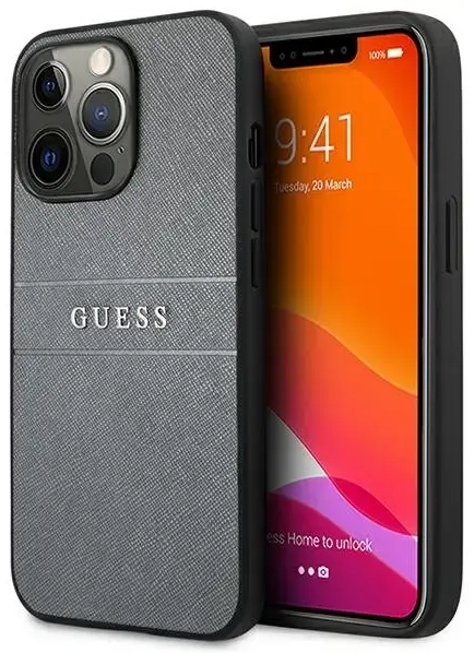 GUHCP13LPSASBGR Guess PU Leather Saffiano Case for iPhone 13 Pro Grey