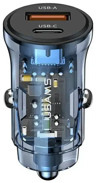 USAMS C32 CC164CC02 automašīnas lādētājs | 30W | USB-A, USB-C | zils