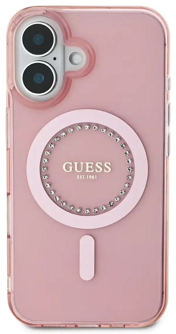 Guess GUHMP16SPFTDTEP iPhone 16 6.1" różowy|pink hardcase IML Rhinestones MagSafe