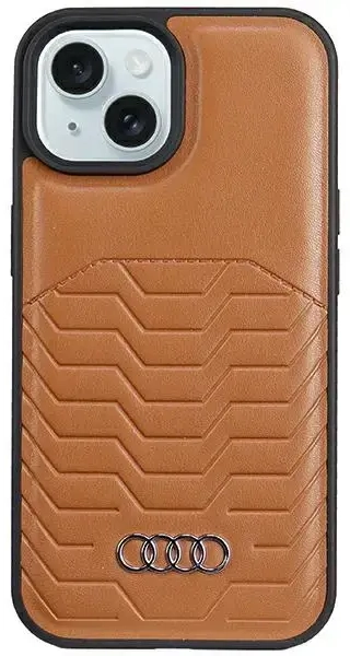 Audi Synthetic Leather MagSafe iPhone 15 | 14 | 13 6.1" brązowy|brown hardcase AU-TPUPCMIP15-GT|D3-BN