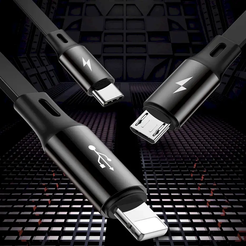Baseus Golden Loop 3-in-1 datu pārraides un uzlādes vads | USB-A uz USB-C, Micro USB, Lightning | 18W | 0.35m - 1.2m | melns