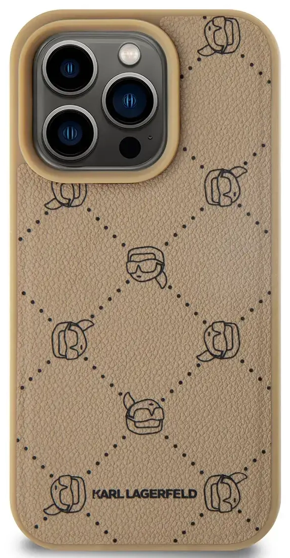 Karl Lagerfeld PU Karl Heads Pattern MagSafe Case for iPhone 15 Pro Beige