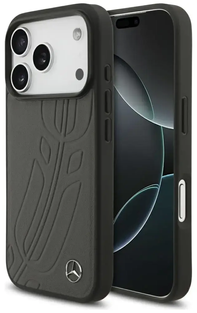 Mercedes Leather Large Laurel Leave чехол с поддержкой MagSafe для телефона iPhone 17 Pro антрацит