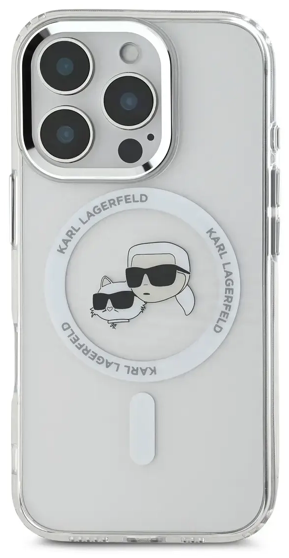 Karl Lagerfeld case for iPhone 16 Pro Max 6,9" KLHMP16XHLSKCH white Hard IML Metal Karl&Choupette Head MagSafe