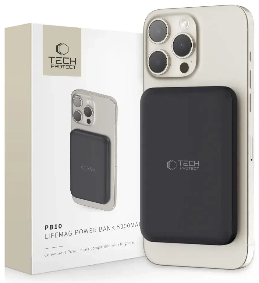 Tech-Protect LifeMag PB10 ārējais akumulators (powerbank) | 5000 mAh | 18W | USB-C, MagSafe | melns