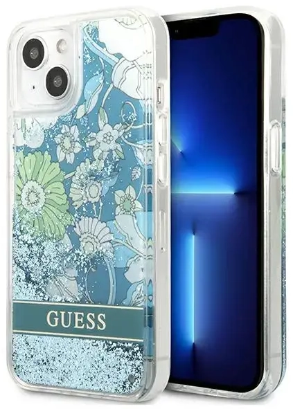 Guess GUHCP13SLFLSN iPhone 13 mini 5,4" zielony|green hardcase Flower Liquid Glitter