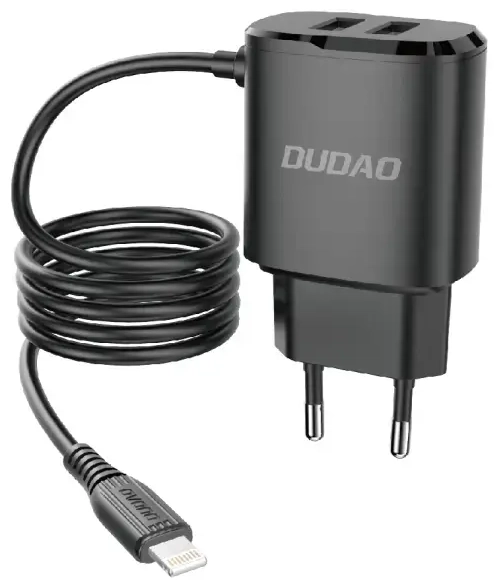 Dudao A2ProL tīkla lādētājs | 12W | USB-A, Lightning | Lightning vads komplektā | melns