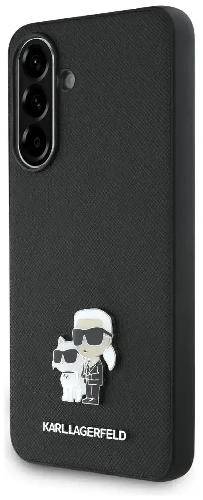 Karl Lagerfeld Saffiano telefona maciņš ar K&C metāla logo Samsung Galaxy A56 melnā krāsā