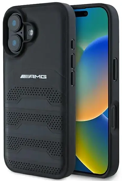 AMG AMHCP16SGSEBK iPhone 16  6.1" czarny|black hardcase Leather Debossed Lines Black Logo
