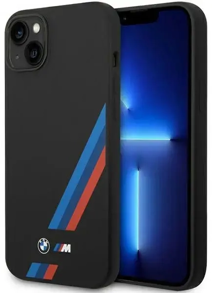 Etui BMW BMHCP14M22SOTK iPhone 14 Plus 6,7" czarny|black Silicone Slanted Sttripes