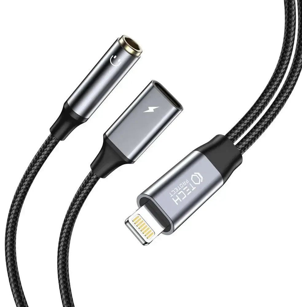 Tech-Protect UltraBoost Lightning (male) | 3.5mm mini jack (female) - Lightning (female) laidas - juodas