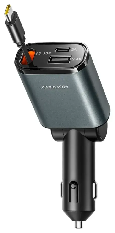 Joyroom JR-CCL07 auto lādētājs | 30W | PD, QC, PPS | USB-C, USB-A | ar USB-C vadu komplektā | tumši pelēks