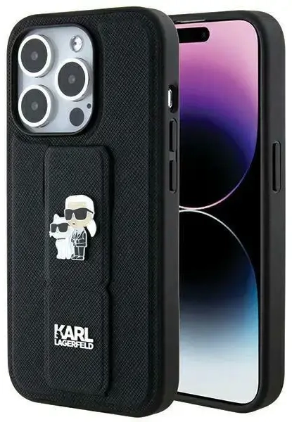 Karl Lagerfeld KLHCP14LGSAKCPK iPhone 14 Pro 6.1" czarny|black hardcase Gripstand Saffiano Karl&Choupette Pins