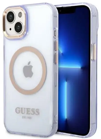 Guess GUHMP14SHTCMU iPhone 14 6.1" purple|purple hard case Gold Outline Translucent MagSafe