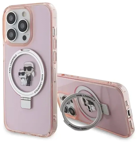 Karl Lagerfeld KLHMP15XHMRSKCP iPhone 15 Pro Max 6.7" pink|pink hardcase Ring Stand Karl&Choupette MagSafe