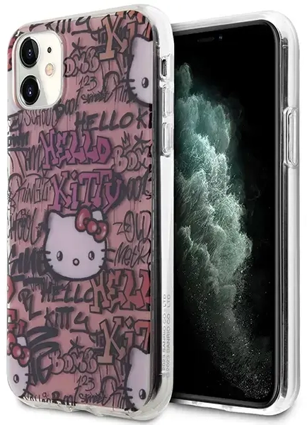 Hello Kitty HKHCN61HDGPTP iPhone 11 | Xr 6.1" różowy|pink hardcase IML Tags Graffiti