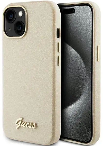 Guess GUHCP15SPGMCSD iPhone 15 6.1" złoty|light gold hardcase Glitter Glossy Script