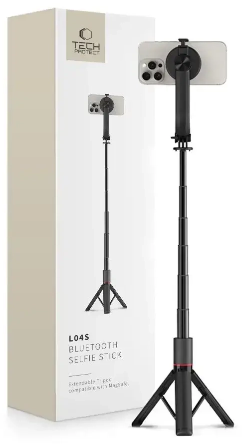 Tech-Protect L04S Bluetooth selfie stick with tripod up to 95cm and 360 head - black