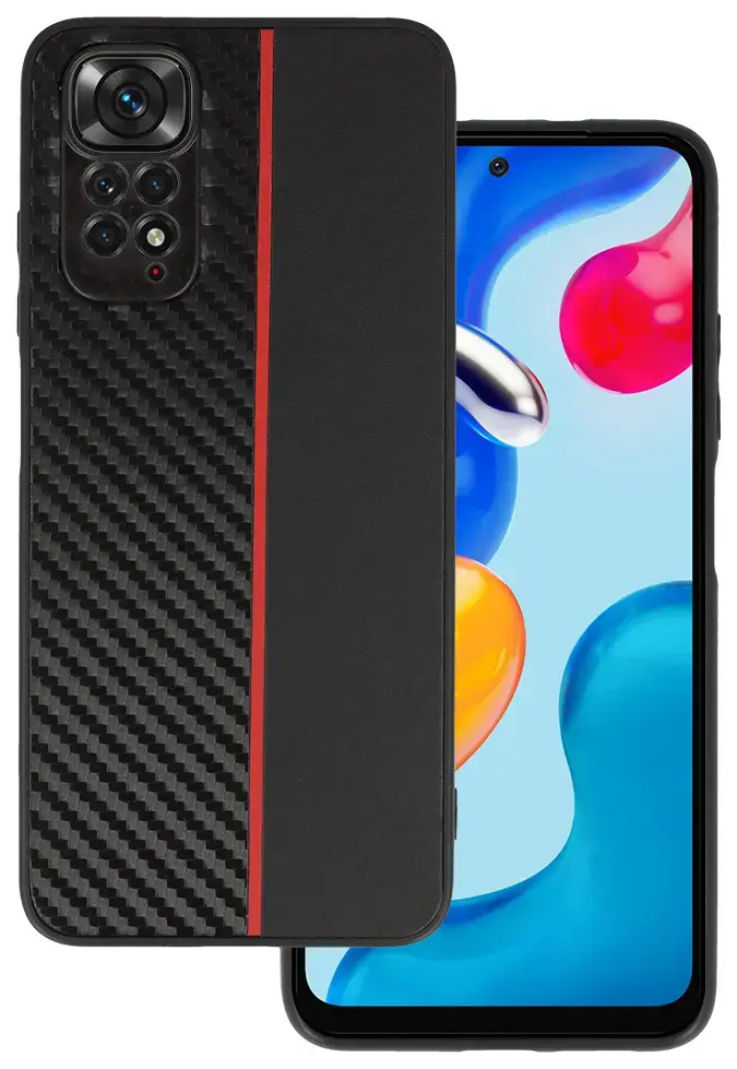 Tel Protect CARBON Case for Xiaomi Redmi Note 11 Pro/Note 11 Pro 5G Black with red stripe