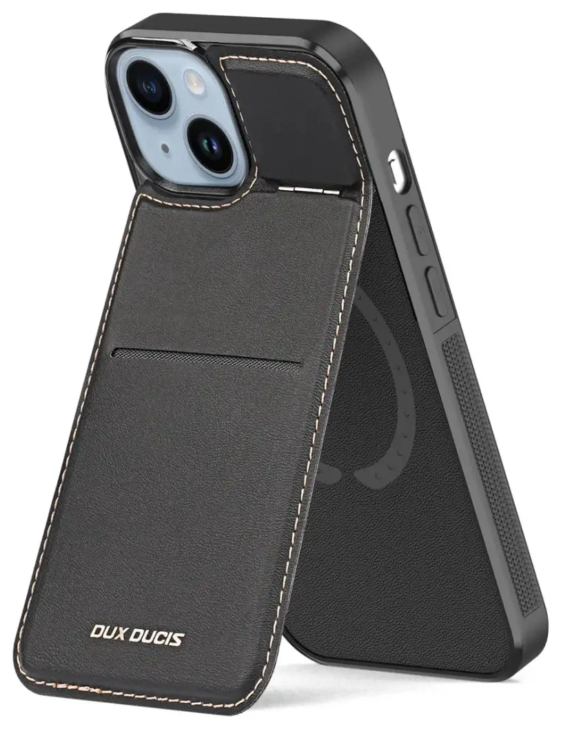 3in1 Wallet Case with Stand for iPhone 15 Plus MagSafe RFID Blocker Dux Ducis Rafi Mag - Black