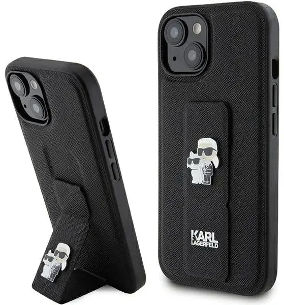Karl Lagerfeld KLHCP15SGSAKCPK iPhone 15 | 14 | 13 6.1" czarny|black hardcase Gripstand Saffiano Karl&Choupette Pins