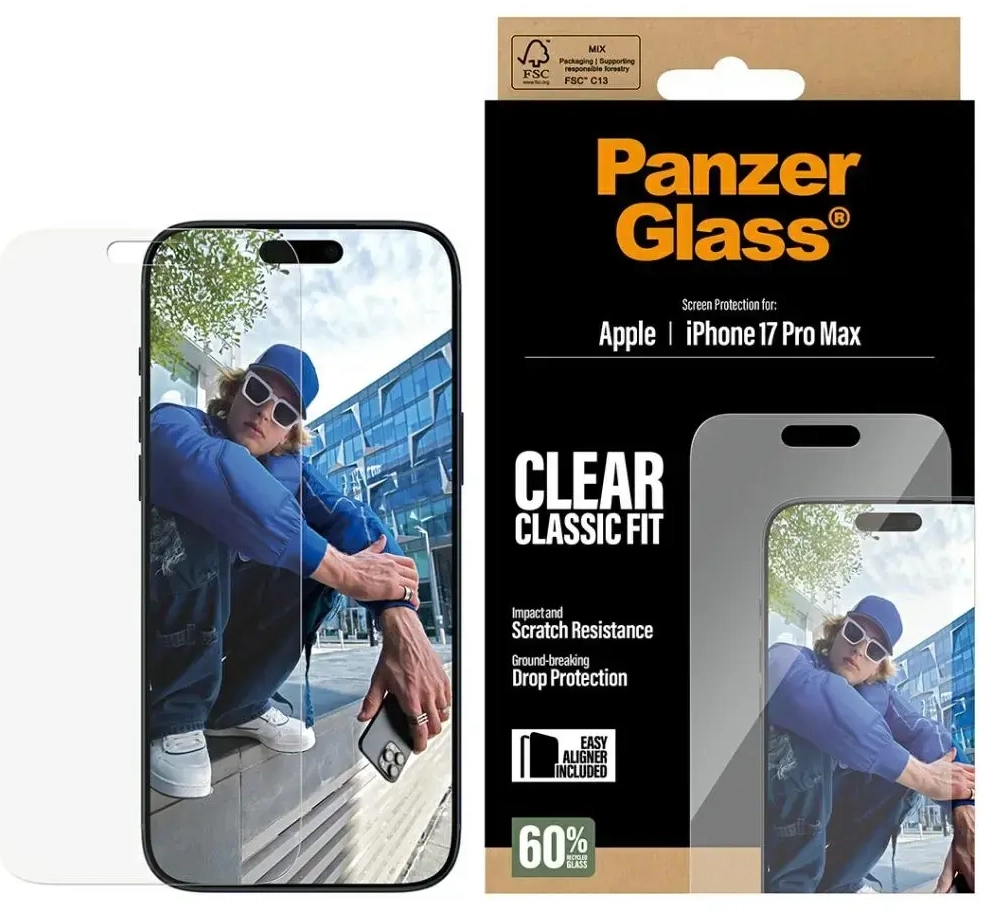 PanzerGlass Classic Fit EasyAligner Tempered Glass for iPhone 17 Pro Max
