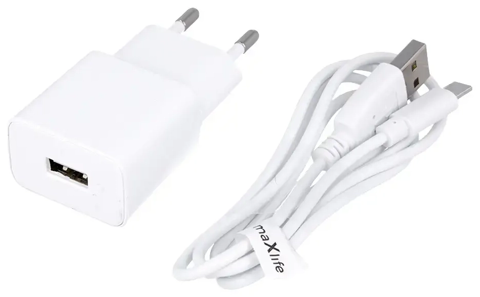 Maxlife MXTC-01 tīkla lādētājs | 5W | USB-A | USB-C vads komplektā | balts