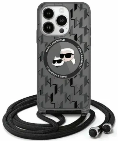 Karl Lagerfeld KLHMP16SHCKCKLCK iPhone    16 6.1" czarny|black hardcase IML Crossbody Monogram Karl & Choupette Head MagSafe