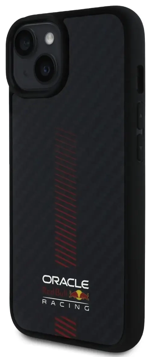 Red Bull Carbon Powerbar telefono dėklas, skirtas iPhone 14, juodas, su MagSafe palaikymu