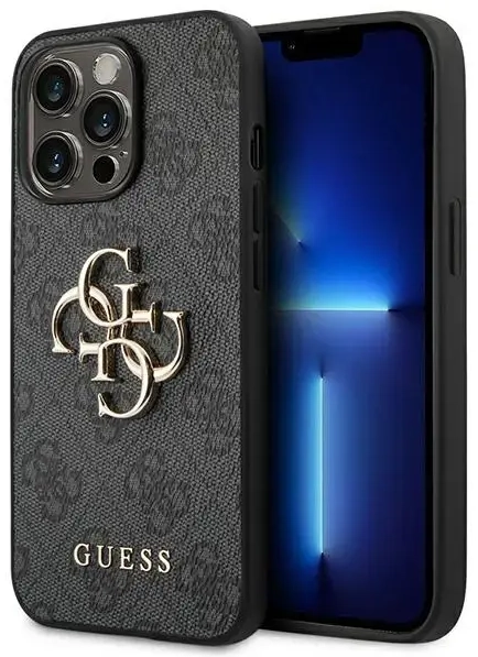 Guess PU 4G Metal Logo Case for iPhone 14 Pro Max Grey