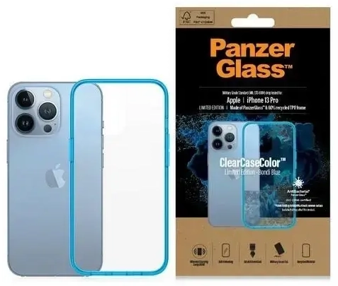 PanzerGlass ClearCase Antibacterial Military Grade Certified Case for iPhone 13 Pro - Transparent Blue