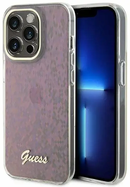 Guess GUHCP15LHDECMP iPhone 15 Pro 6.1" różowy|pink hardcase IML Faceted Mirror Disco Iridescent