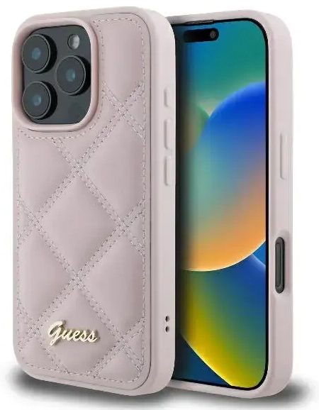 Guess GUHCP16LPSQSQSP iPhone 16 Pro 6.3" różowy|pink hardcase Quilted Metal Logo