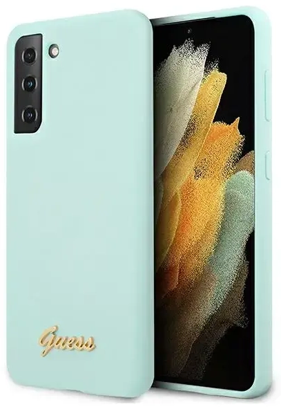 GUHCS21MLSLMGLB Guess Silicone Metal Logo Script Cover for Samsung Galaxy S21+ Light Blue