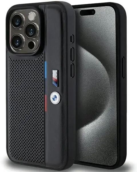 BMW BMHCP15L23PUPVK iPhone 15 Pro 6.1" czarny|black hardcase Perforated Tricolor Line
