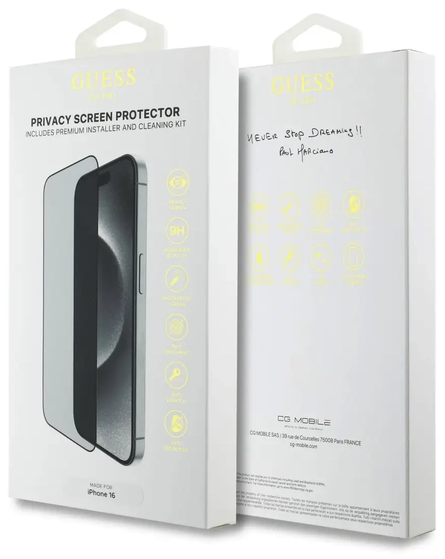 Guess Ekrāna aizsargstikls 2.5D PRIVACY iPhone 16 Melns