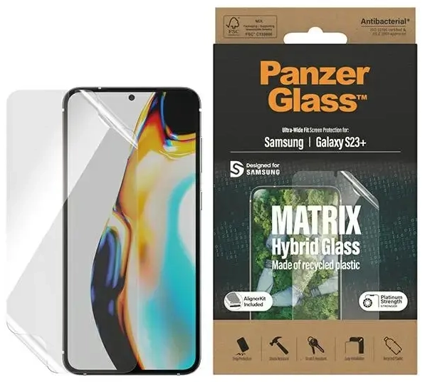 PanzerGlass Matrix apsauginis stiklas telefonui Samsung Galaxy S23 Plus S916 su pozicionavimo įrankiu