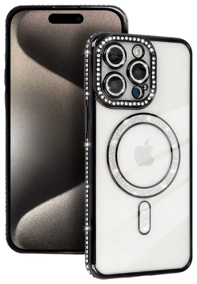 Bling telefono dėklas su MagSafe palaikymu iPhone 16 Pro juodas
