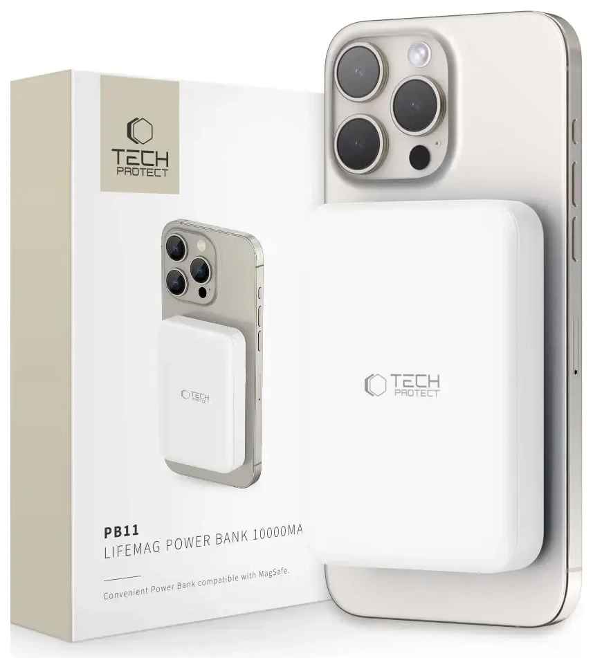 Tech-Protect LifeMag PB11 ārējais akumulators (powerbank) | 10000 mAh | 18W | USB-C, MagSafe | balts