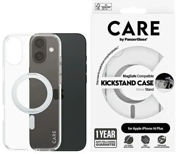 CARE by PanzerGlass Feature Kickstand Case iPhone 16 Plus 6.7" srebrny|silver MagSafe 1327