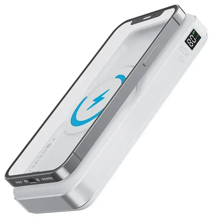 Forever MATB-300 ārējais akumulators (powerbank) | 10000 mAh | 20W | USB-C, Bezvadu, Apple Watch | balts
