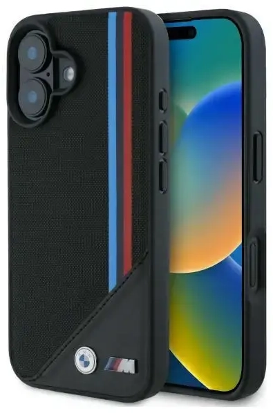 BMW BMHMP16S23PUTRK iPhone 16 6.1" czarny|black hardcase M Meshed Tricolor Stripes MagSafe