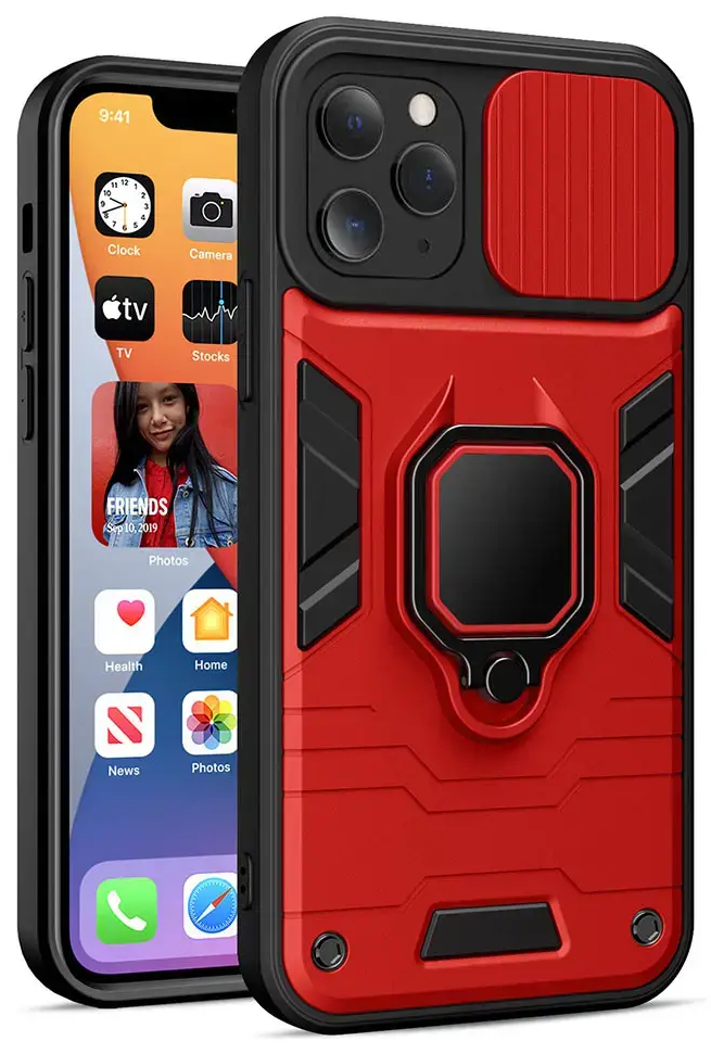 Ring Lens telefono dėklas su stovu iPhone 11 Pro raudonas (su kameros apsauga)