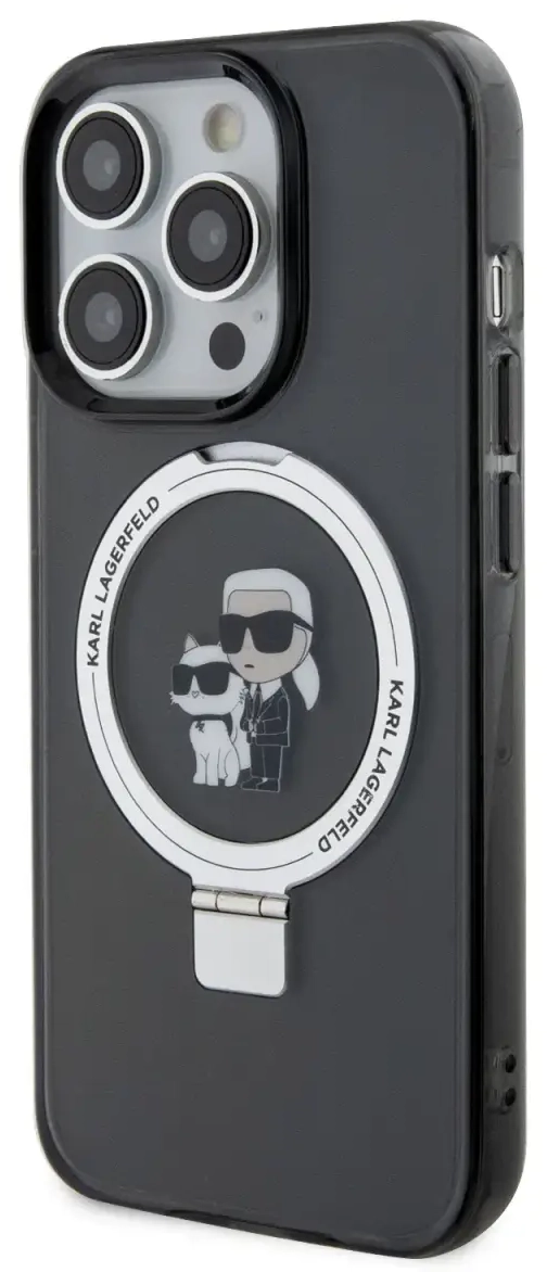 Karl Lagerfeld Ringstand Karl and Choupette MagSafe Case for iPhone 15 Pro Black